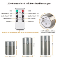 Aircover LED svíčky, sada 3 LED bezplamenových svíček s dálkovým ovládáním a funkcí časovače, 10 cm, 12,5 cm, 15 cm vysoké bater